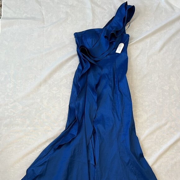 ON SALE $75 WINTER FORMAL GOWN BY JESSICA SIMPSON ROYAL BLUE ONE SHOULDER - Picture 3 of 9